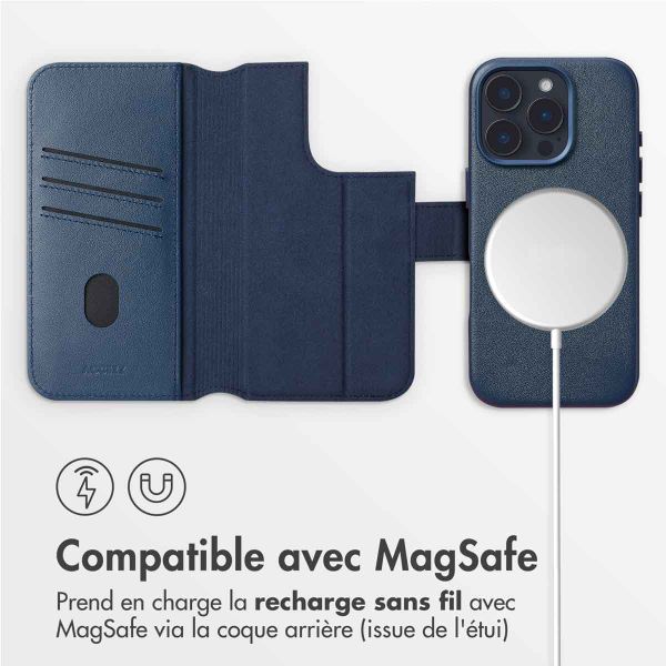 Accezz Étui de téléphone portefeuille en cuir 2-en-1 avec MagSafe Apple iPhone 16 Pro - Nightfall Blue