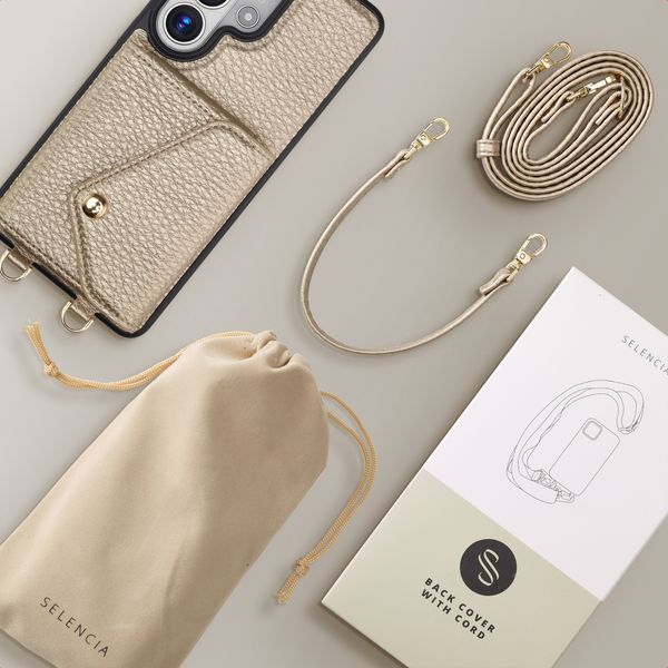 Selencia Coque de télephone Sera avec cordon et porte-cartes enveloppe Samsung Galaxy S26 Ultra - Champagne