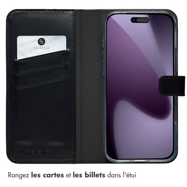 Selencia Étui portefeuille en cuir véritable Apple iPhone 17 Pro Max - Noir