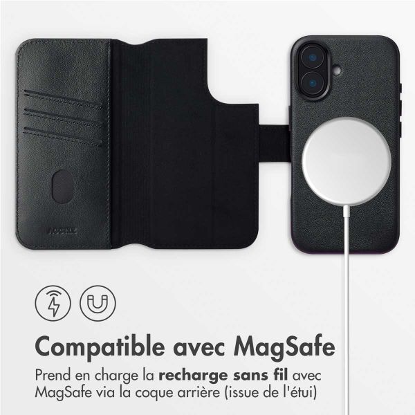 Accezz Étui de téléphone portefeuille en cuir 2-en-1 avec MagSafe Apple iPhone 16 - Onyx Black