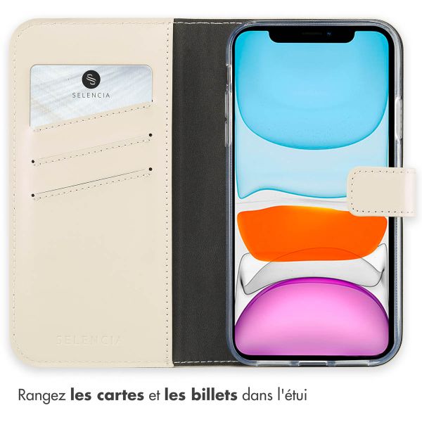 Selencia Étui portefeuille en cuir véritable Apple iPhone 11 - Greige