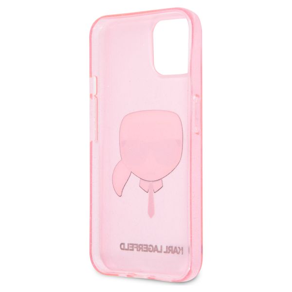 Karl Lagerfeld Coque arrière Karl's Head Silicone Glitter iPhone 13 Mini - Transparent Rose