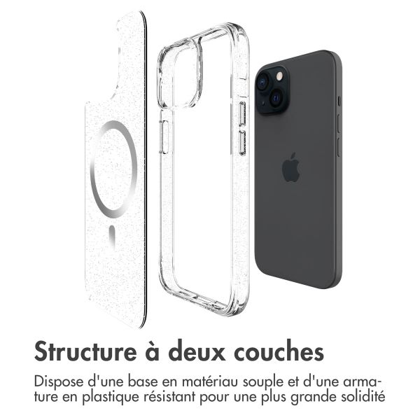 imoshion Coque arrière transparente Pailletée avec MagSafe Apple iPhone 15 - Argent