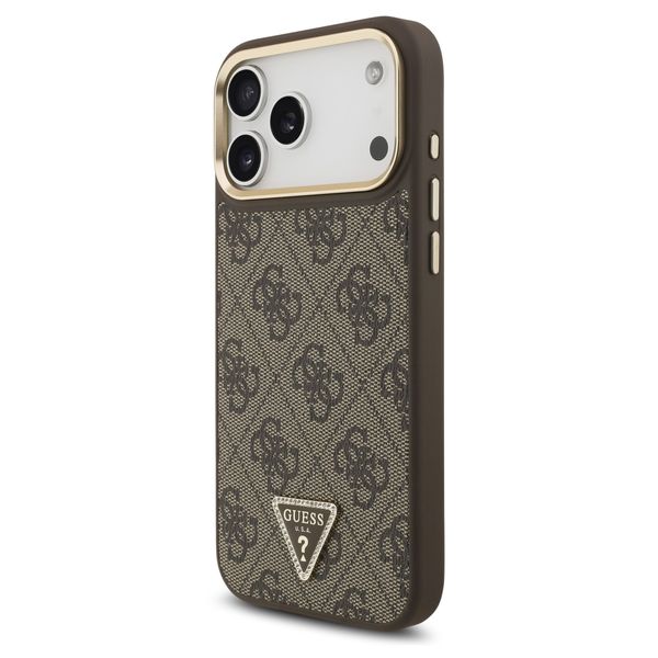 Guess Coque arrière en cuir avec logo Triangle classique et MagSafe Apple iPhone 17 Pro Max - Marron