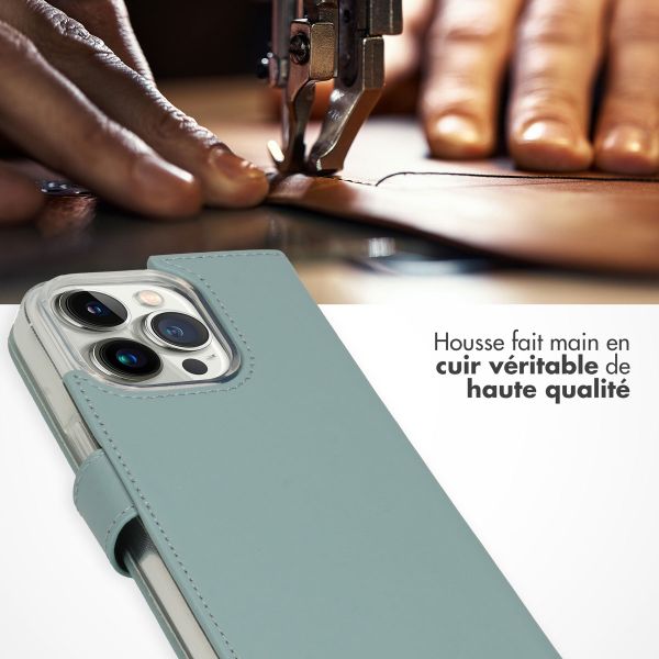 Selencia Étui portefeuille en cuir véritable Apple iPhone 14 Pro - Air Blue