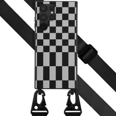 Selencia Coque design en silicone avec cordon amovible Samsung Galaxy S22 Ultra - Irregular Check Black