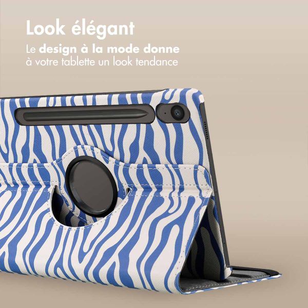 imoshion Coque tablette Design rotatif à 360° Samsung Galaxy Tab S10 FE / S9 FE - White Blue Stripes