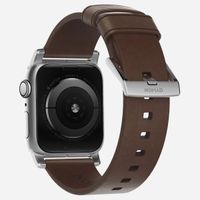 Nomad Bracelet moderne en cuir Apple Watch Series 1 t/m 9 / SE (38/40/41 mm) | Series 10 / 11 (42 mm) - Brown / Silver