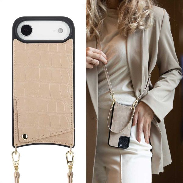 Selencia Coque de télephone Nova Croco avec cordon et porte-cartes Apple iPhone Air - Beige
