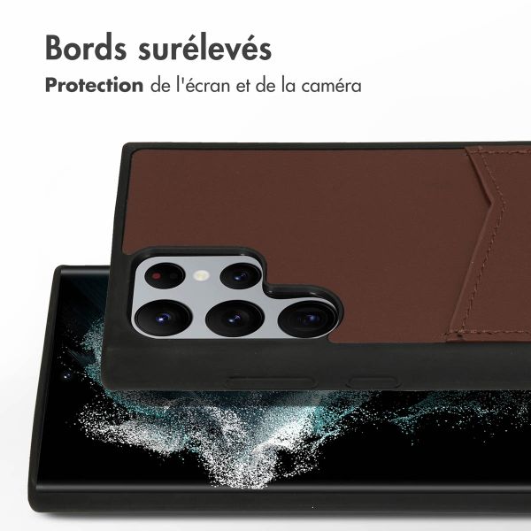 Accezz Coque en cuir de qualité supérieure avec fentes pour cartes Samsung Galaxy S22 Ultra - Marron