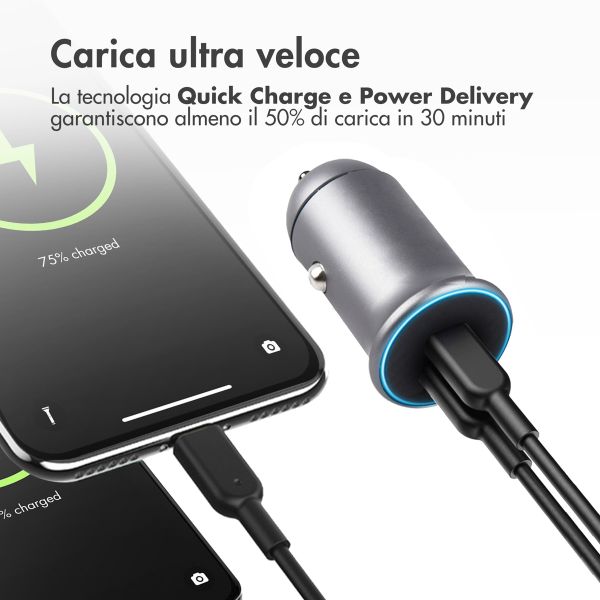 imoshion ﻿Mini chargeur de voiture - 2 ports - USB-A Quick Charge - USB-C Power Delivery - 60 Watts - Noir