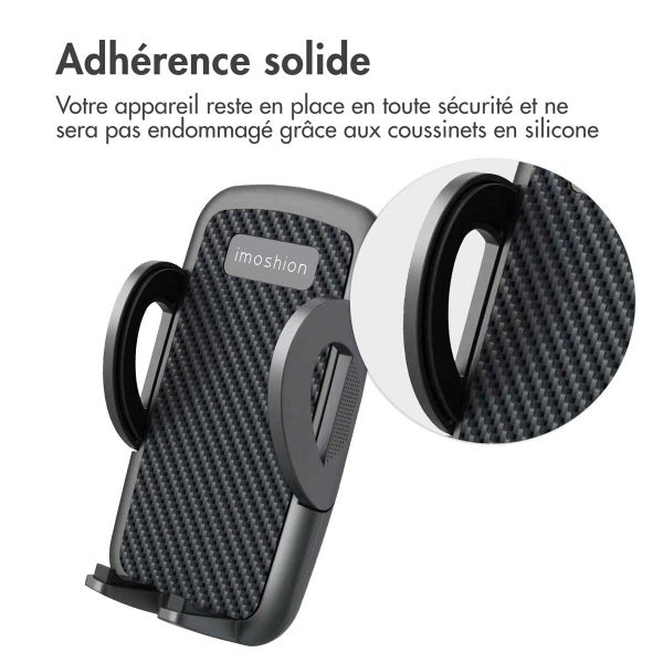 imoshion  Support de téléphone pour voiture - Réglable - Universel - Carbone - Tableau de bord / pare-brise / grille d'aération - Noir