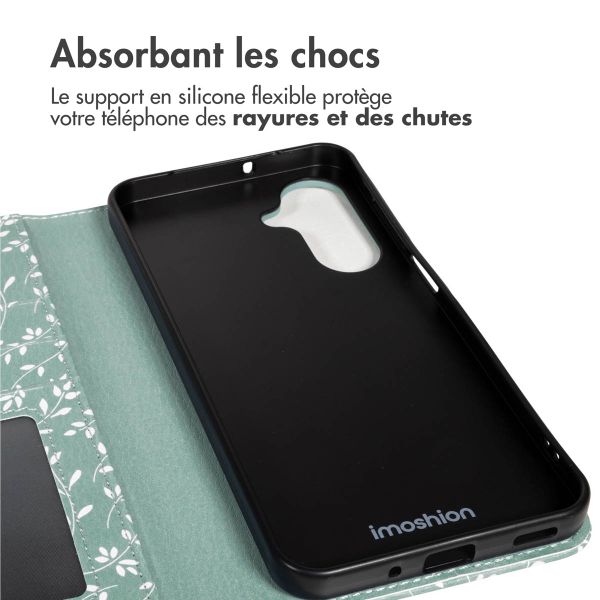 imoshion Étui de télephone portefeuille Design Samsung Galaxy A17 - Smoke Green Flowers