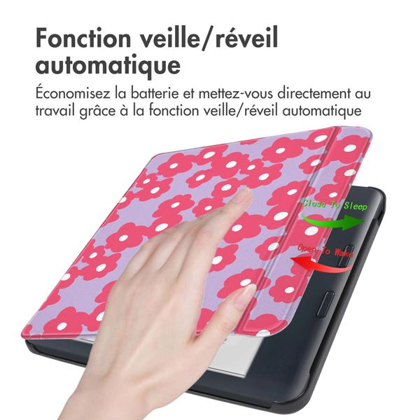 imoshion Design Slim Hard Sleepcover avec support Kobo Libra Colour - Dusty Rose Blossom