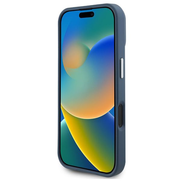 Guess Coque Grained Triangle MagSafe Apple iPhone 16 - Blue