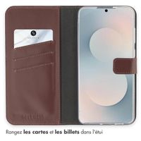 Selencia Étui portefeuille en cuir véritable Samsung Galaxy S25 FE - Marron foncé
