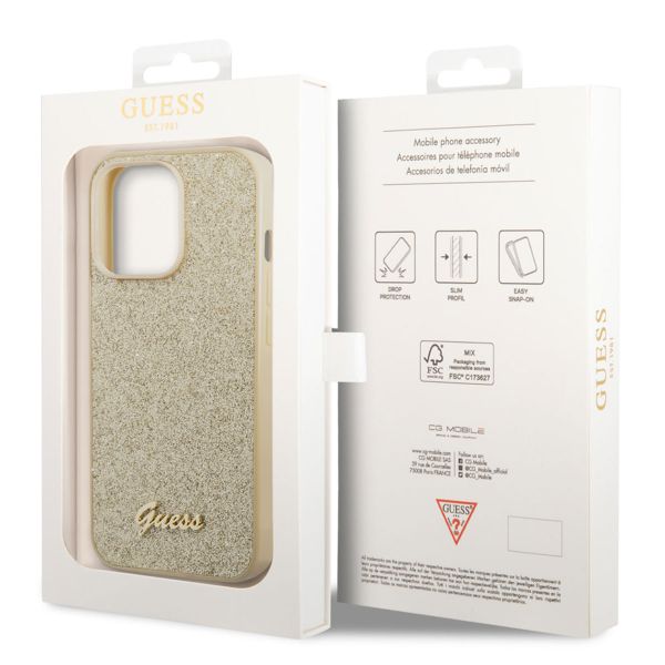 Guess Coque Glitter Flakes Apple iPhone 14 Pro Max - Doré