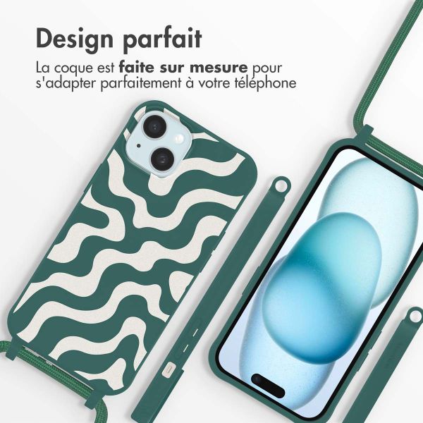 imoshion Coque design en silicone avec cordon Apple iPhone 15 - Petrol Green Groovy