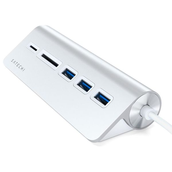 Satechi Hub USB de bureau en aluminium | USB-C vers 3x USB-A et lecteur de carte (Micro)SD - Argent