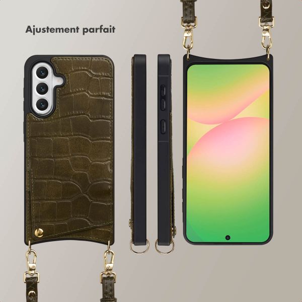 Selencia Coque de télephone Nova Croco avec cordon et porte-cartes Samsung Galaxy A56 - Dark Olive