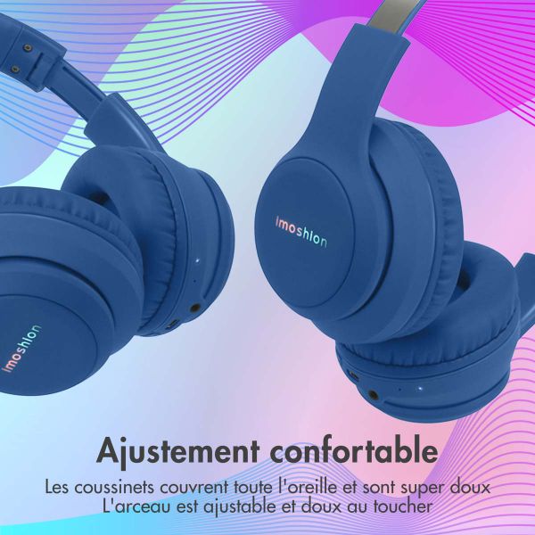 imoshion Casque sans fil pour enfants LED Light - Limiteur de décibels - Avec câble AUX - Cobalt Blue