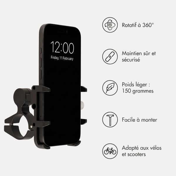 imoshion Support de téléphone Aluminium pour vélo - Rotatif à 360° - Léger - Universel - Noir