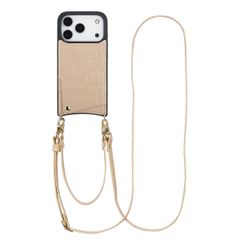 Selencia Coque de télephone Nova Croco avec cordon et porte-cartes Apple iPhone 17 Pro - Beige