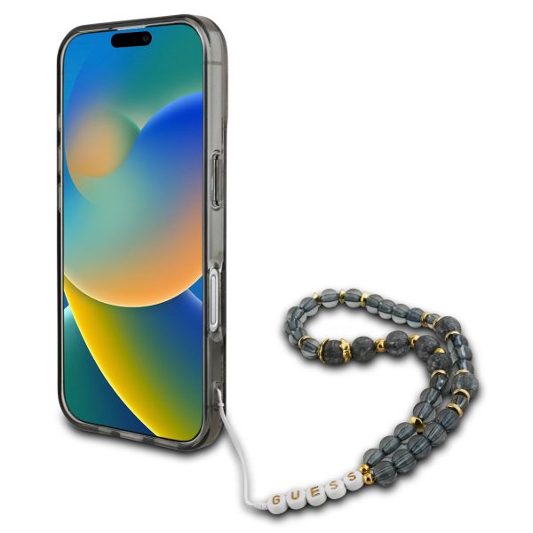 Guess MagSafe IML Flowers Case avec beads strap Apple iPhone 16 - Noir