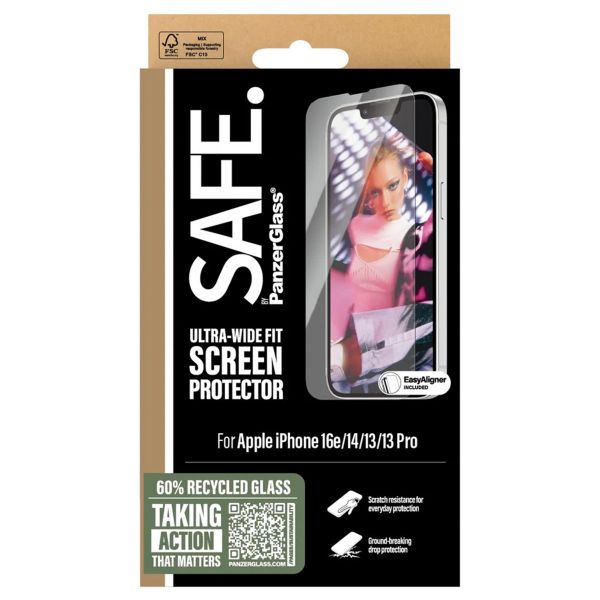 SAFE by PanzerGlass Protection d'écran Ultra-Wide Fit avec applicateur iPhone 13 / 13 Pro / 14 / 16e