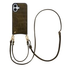 Selencia Coque de télephone Nova Croco avec cordon et porte-cartes Apple iPhone 17 - Dark Olive