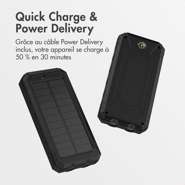 imoshion Solar Powerbank - Batterie externe avec panneau solaire - Charge rapide et fourniture d'énergie - 10.000 mAh - Noir