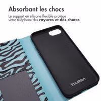 imoshion Étui de télephone portefeuille Design Apple iPhone SE (2022 / 2020) / 8 / 7 / 6(s) - Black Blue Stripes
