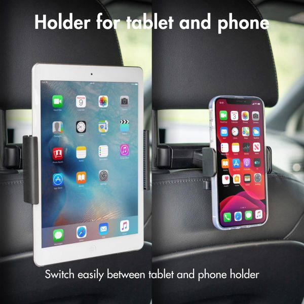 imoshion Support de tablette pour voiture - Avec support de téléphone - Réglable - Appui-tête - Noir