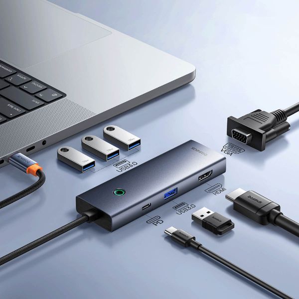 Baseus UltraJoy Concentrateur USB-C 7-in-1 - 4K 60Hz - Charge de 100 watts - Station d'accueil - Space Grey