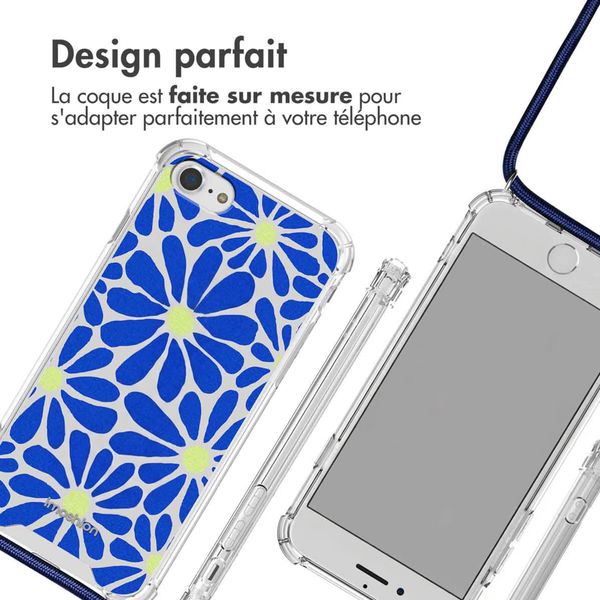 imoshion Coque Design avec cordon Apple iPhone SE (2022 / 2020) / 8 / 7 - Cobalt Blue Flowers Connect
