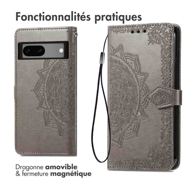 imoshion Etui de téléphone portefeuille Mandala Google Pixel 7a - Gris