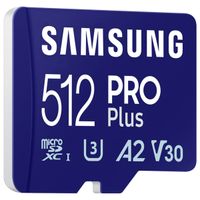 Samsung PRO Plus microSD 2023 - 512GB - Inclus un adaptateur SD - UHS-I/U3/Full HD/4K UHD