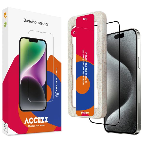 Accezz Protection d'écran en verre trempé avec applicateur iPhone 15 Pro Max - Transparent