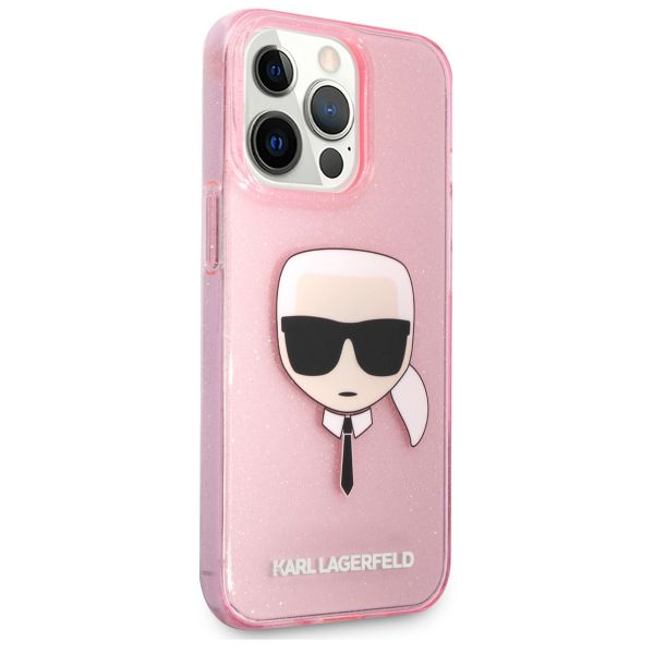 Karl Lagerfeld Coque arrière Karl's Head Silicone Glitter iPhone 13 Pro - Transparent Rose