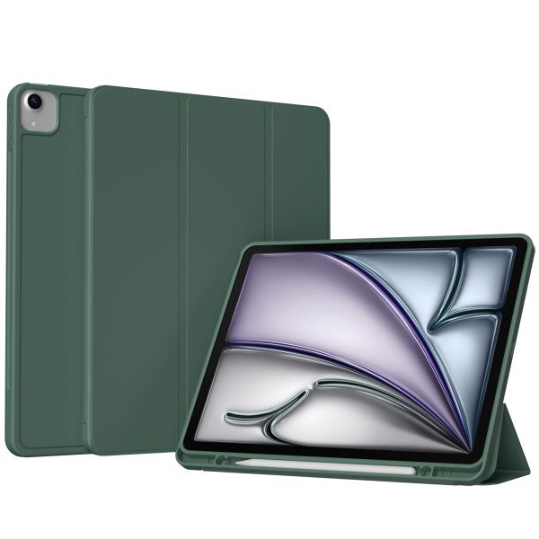 Accezz Coque tablette portefeuille Smart Silicone iPad Air 13 pouces (2024) M2 - Vert foncé