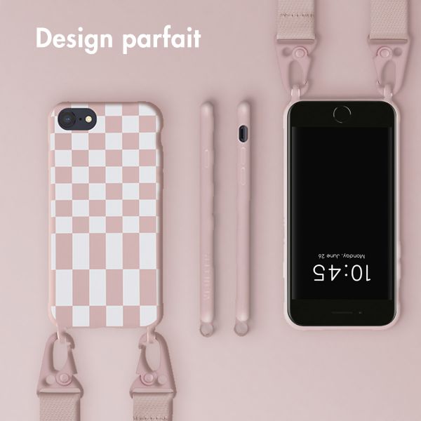 Selencia ﻿Coque design en silicone avec cordon amovible iPhone SE (2022 / 2020) / 8 / 7 - Irregular Check Sand Pink