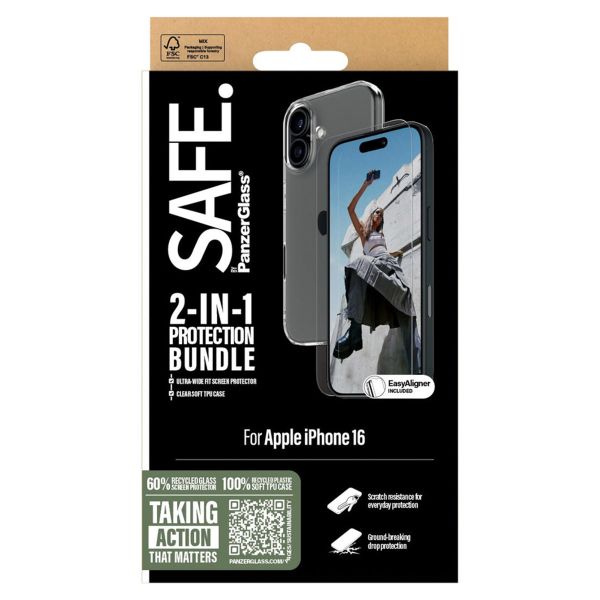 PanzerGlass ﻿Pack 2-en-1 - Coque Clear TPU + Protection d'écran Ultra-Wide Fit iPhone 16