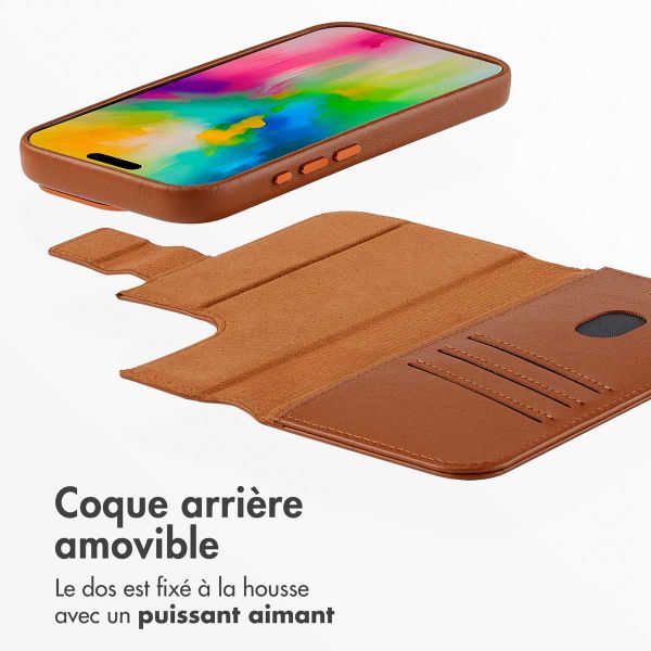 Accezz Étui de télephone portefeuille en cuir 2-en-1 avec MagSafe Apple iPhone 16 Pro - Sienna Brown