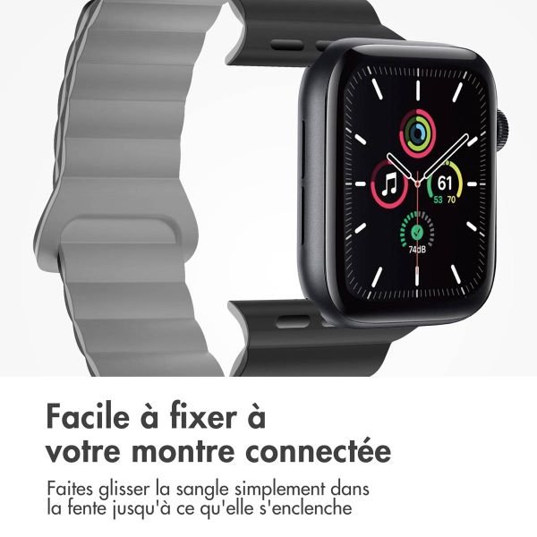 imoshion Bracelet en silicone magnétique Apple Watch Series 1 t/m 9 / SE (38/40/41 mm) | Series 10 / 11 (42 mm) - Noir / Gris