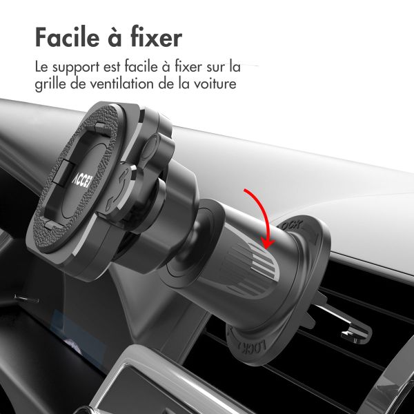 Accezz EasyLock Support de téléphone de voiture - Avec coque Apple iPhone 13 - Grille de ventilation - Rotation à 360 degrés - Noir