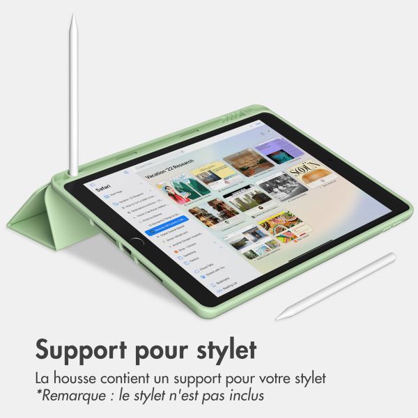 Accezz Étui de téléphone portefeuille Smart Silicone iPad 9 (2021) 10.2 / iPad 8 (2020) 10.2 / iPad 7 (2019) 10.2 - Vert clair