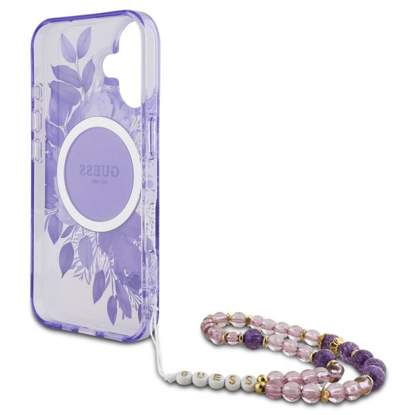 Guess MagSafe IML Flowers Case avec beads strap Apple iPhone 16 - Purple