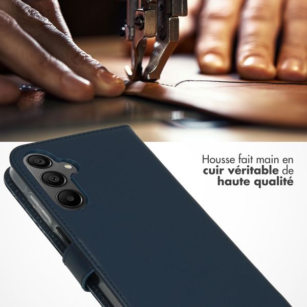 Selencia Étui portefeuille en cuir véritable Samsung Galaxy A15 (5G/4G) - Bleu foncé