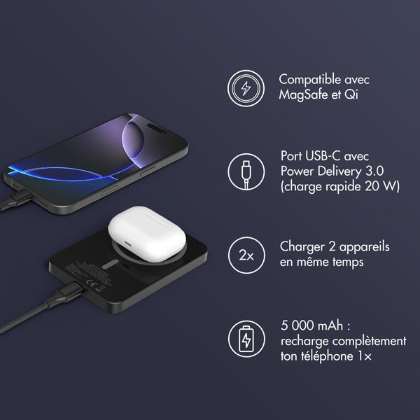 Accezz Powerbank Kevlar 5 000 mAh - MagSafe et Qi - Noir