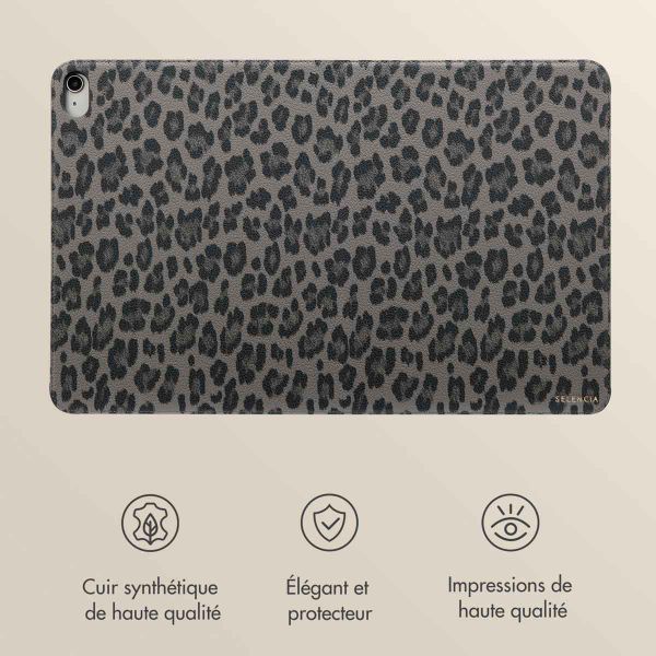 Selencia Coque tablette Sabi avec imprimé léopard Apple iPad 11 (2025) 11 pouces A16 / iPad 10 (2022) 10.9 pouces - Midnight Black
